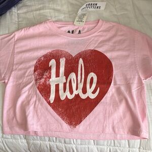 Urban Outfitters Pink Tee with Red Heart "Hole" Graphic
